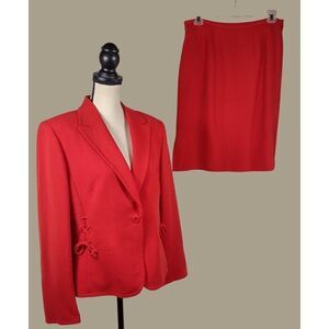 Kasper Vintage Red Lace-up Design One-button Blazer and Skirt Set Size 14